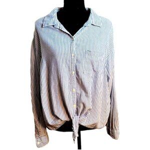 Old Navy Blue Striped Women’s Tie Hem Shirt Size XL